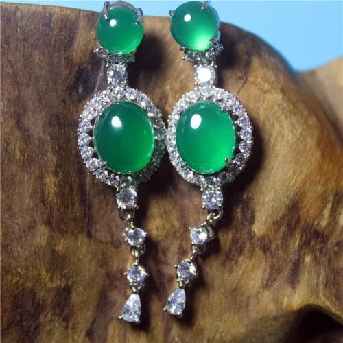 Liemjee Fashion Party Jewelry Green Chalcedony Inlaid Sumptuous Earring For Women Feature Namour Charm Gift All Seasons