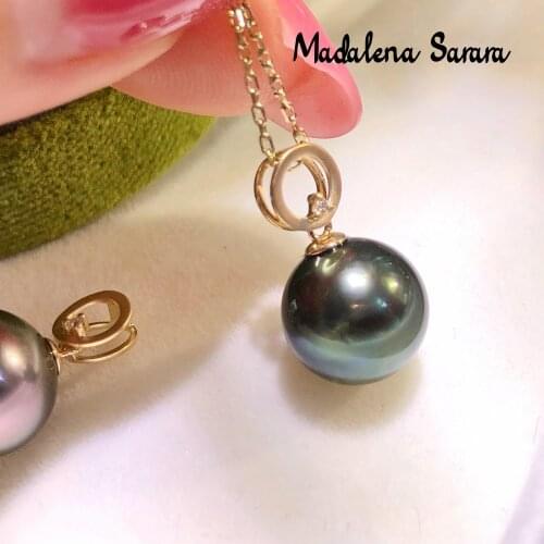 MADALENA SARARA 10-11mm Perfectly Round Tahiti Pearl Women Necklace Saltwater Pearl Necklace 18K Gold Chain Necklace