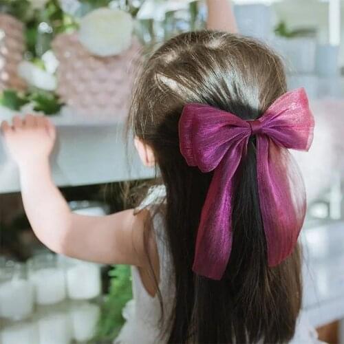 Cute Girls Crystal Mesh Streamer Hair Bows on Alligator Clip Princess Bowknot Hairpin Back Head Barrettes School Headwear