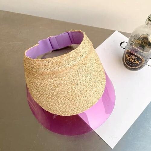 Fashion Summer Raffia Straw Hat Patchwork Transparent Empty Top Plastic PVC Sun Visor Bicycle Cute Hat Church Dresses For Women