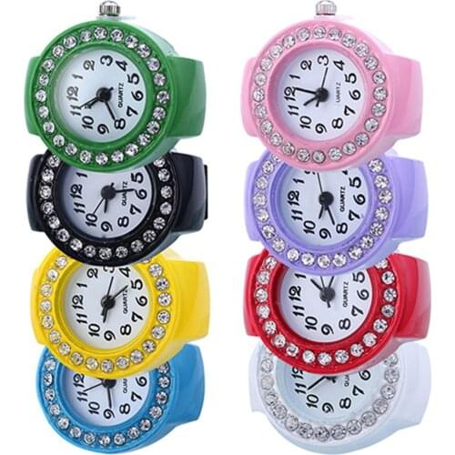 Fashion Quartz Finger Ring Watch Lady Watch Girl Watch Silicon Watch Round Watch Rhinestone Elastic Watch Gift