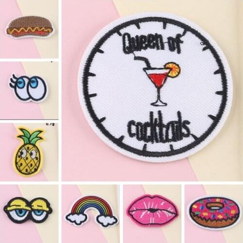 Cartoon Self-adhesive Patches for Clothes DIY Stripes Appliques Stickers Rainbow Pineapple Lip Embroidery Badge Apparel Decor