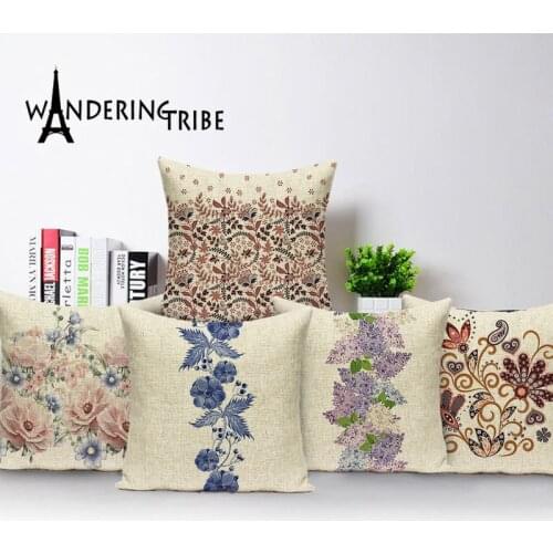 Morocco Flower Throw Pillow Case Rustic Plant Pillows Covers Simple Floral Home Decor Cushion Cover Linen Car Cushions Kissen