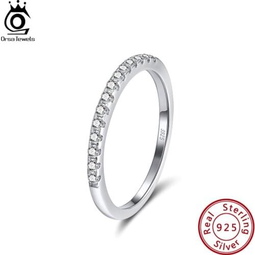 ORSA JEWELS Classic Finger Ring Real 925 Sterling Silver with AAAA Zircon Ring For Women Jewelry Anniversary Wedding Gift OSR204