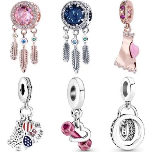 Logo Circles Dumbbell Hearts Dreamcatcher American Symbols Pendant Bead 925 Sterling Silver Charm Fit Europe Bracelet Jewelry