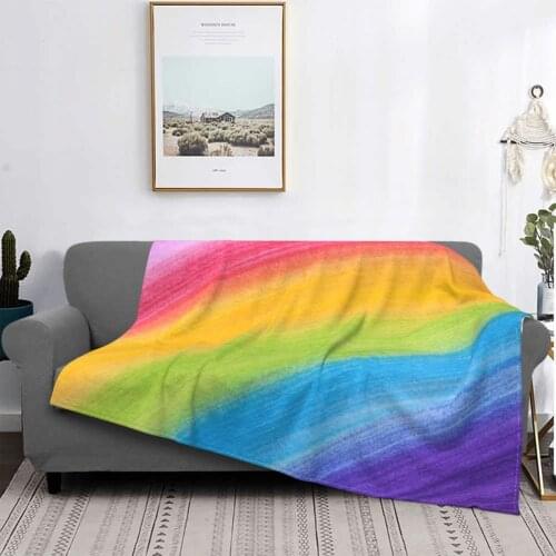 Rainbow Colorful Blankets Velvet Winter Vertical Lines Pattern Multi-function Super Soft Throw Blanket for Home Bedroom Quilt