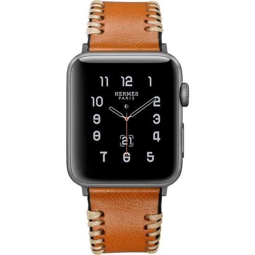 For Apple Watch Series 4 Newest Genuine Leather Handmade Line Watch Band Wrist Strap For Apple Watch Series 1 2 3 Watch Bracelet
