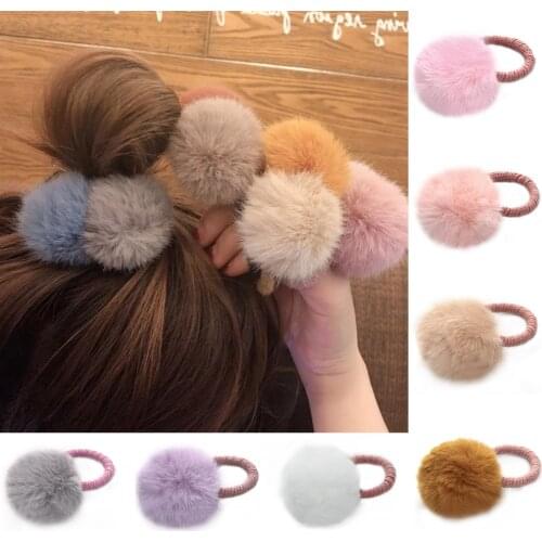 Fur Ball With Elastic Rope Hair Band Handmade Elastic Ponytail Holders Plush Ball Sweet Pink Hair Ring Kid Girl Hair Accessories