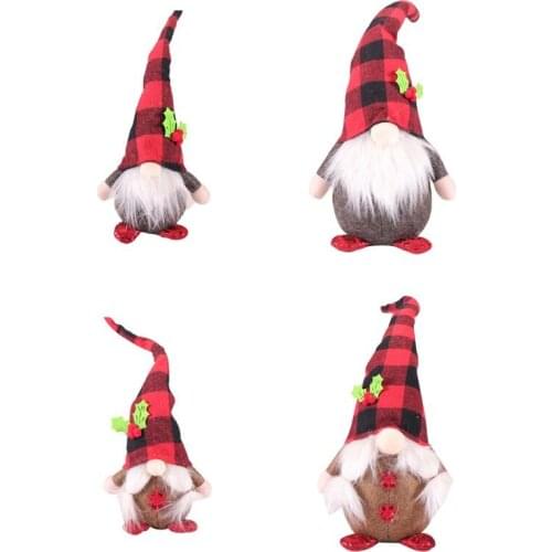 Handmade Christmas Elf Decoration Plaid Long Hat Gnome Swedish Tomte Doll Toy