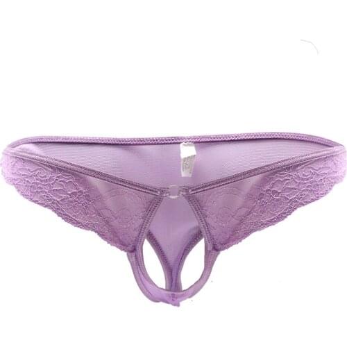 Open Crotch T-Back Underpants Mens Sexy Lace Transparent Low Rise Briefs Thongs Gays Underwear Erotic Hombre Male Lingerie Tanga