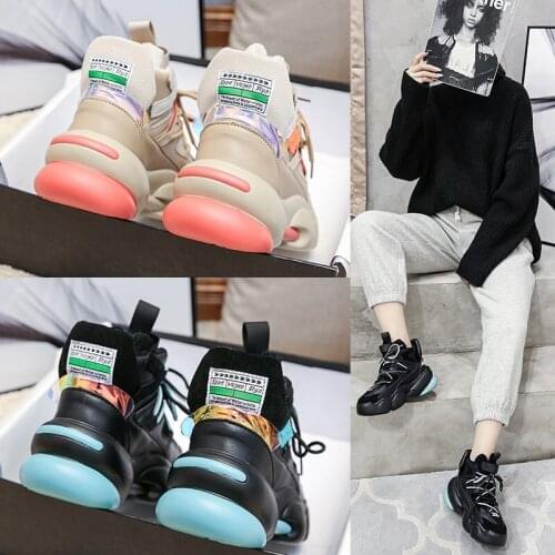 Daddy Shoes Female Autumn/Winter Models Ins Fashion Lace-up Vulcanized Shoes Trifle Thick Bottom Sneakers Designer Casual Shoes