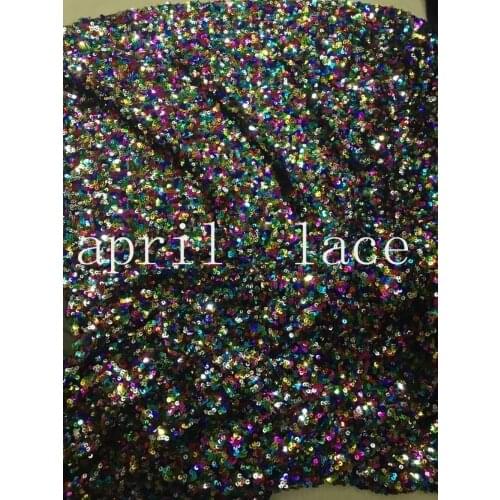 Stock BZZ013 # 5yards colorful round sequin best quality paillette mesh lace fabric for bridal wedding dress