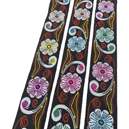 33MM Vintage Ethnic Embroidery Ribbon Three Colors Flowers Pattern Woven Jacquard Ribbon Lace Trim DIY Bags Clothes Fabric