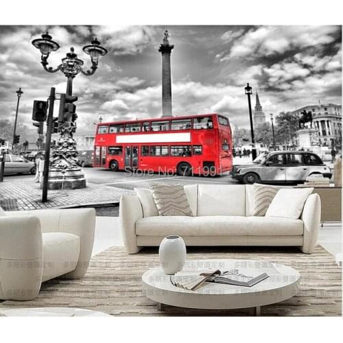 Custom vintage wall wallpaper London bus for a living room TV backdrop KTV bar waterproof vinyl wallpaper 3D wallpaper