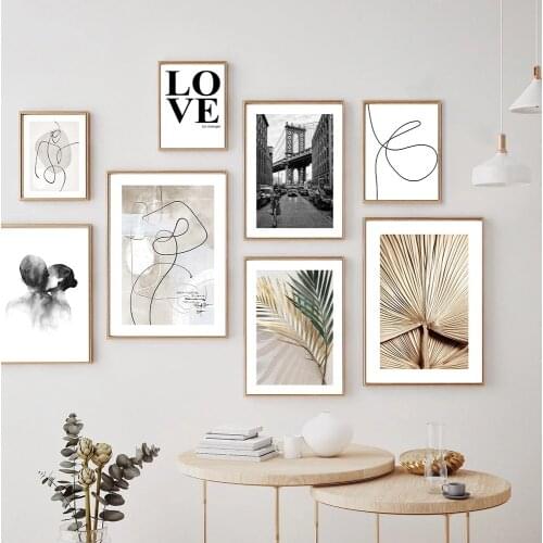 Palm Banana Leaf Prints Nordic Vintage Poster Abstract One Line Drawing Wall Art Canvas Painting Pictures Living Room Home Decor