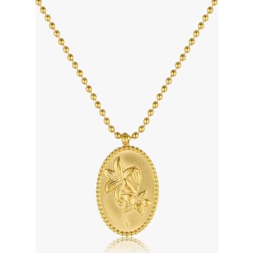 Flower Gold Lily Necklace Sweater Chain Long Stainless Steel Gift For Women Gothic Personalized Pendants Accessories Jewelry