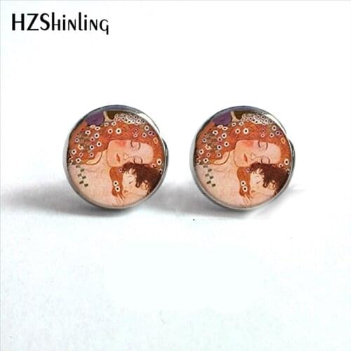 NES-0098 Klimts Mother and Child Earrings The Kiss Ear Studs Gustav Klimt Art Stud Earrings For Woman HZ4