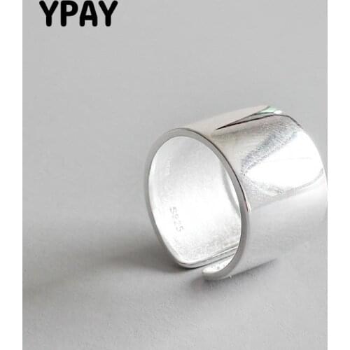 YPAY Pure 100% 925 Sterling Silver Open Ring For Women Trendy Style Big Smooth Wide Rings Punk Party Jewelry Bijoux Femme YMR520