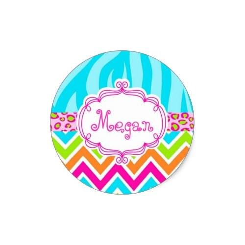3.8cm Bright Leopard Zebra Print Chevron Monogram Classic Round Sticker