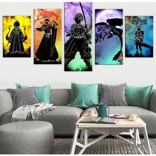 Anime Jujutsu Kaisen Seven Deadly Sins Kingdom Hearts Demon Slayer Poster Wall Art Canvas Print 5 Piece Wall Decor