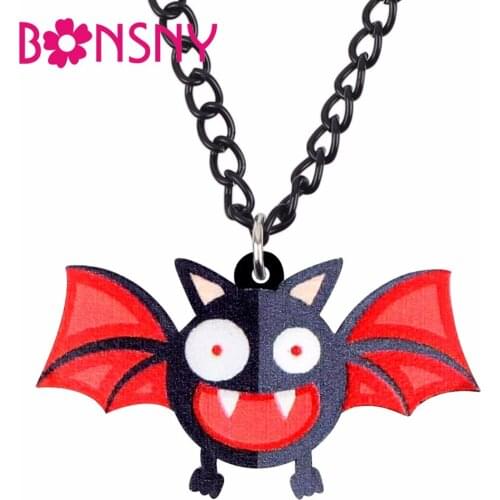 Bonsny Acrylic Halloween Bat Demon Pendant Chain Choker Cute Festival Jewelry Necklace For Women Teens Kids Gift Accessories