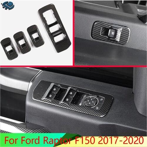 For Ford Raptor F150 2017-2020 Car Accessories Carbon Fiber Style Door Window Armrest Cover Switch Panel Trim Molding Garnish