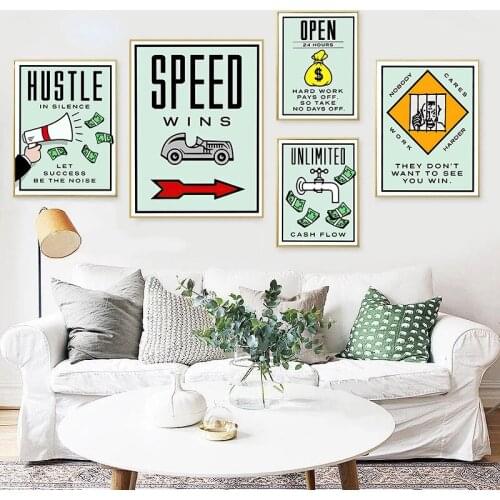 Alec Monopolys HUSTLE UNLIMITED SPEED OPEN Motivational Poster and Prints Wall Art Canvas Painting Money Picture for Home Decor