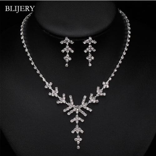BLIJERY Romantic Bridal Jewelry Sets Bling Rhinestone Crystal Snowflake Wedding NECKLACE+EARRINGS SET for Women Jewelry Sets