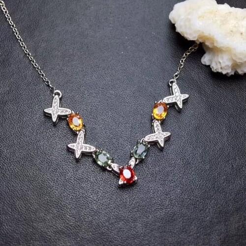 Elegant Lovely Stars Natural Multicolor sapphire Pendant necklace S925 silver Natural gemstone necklace girl gift fine jewelery