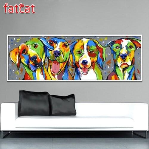FATCAT large 5D Diy Daimond Painting Abstract cute dog Full Square Round Rhinestone Embroidery Sale Animals pet decor AE1152