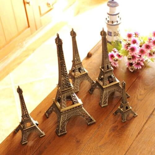 Hot Sale! 2pcs 13cm Bronze Tone Paris Eiffel Tower Figurine Statue Antique Home Decoration Vintage Metal Crafts Model