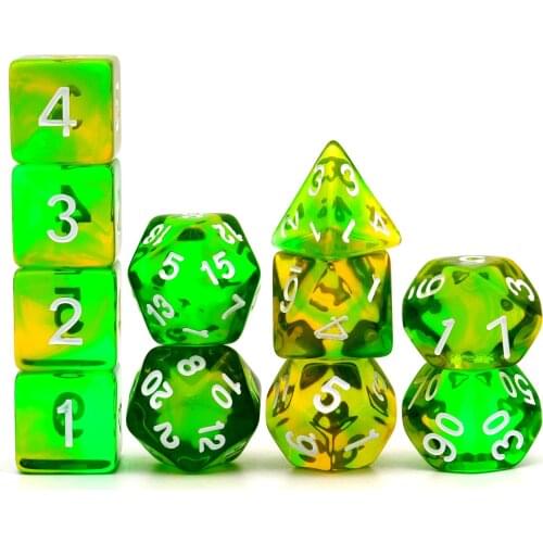 Haxtec 11PCS DND Dice Set Polyhedral D&D Dice for RPGs-Translucent Yellow Green Elvish Dice