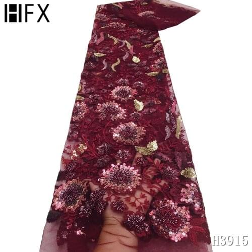 HFX Luxury Sequin Embroidery French Mesh Lace Latest African Laces 2021 Handmade Beaded Onion Dress Tulle Net Lace Fabric H2924