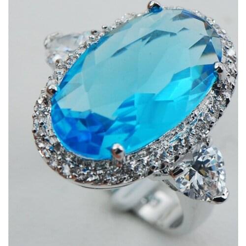 Blue Crystal Zircon 925 Sterling Silver Ring Size 6 7 8 9 10 F1046