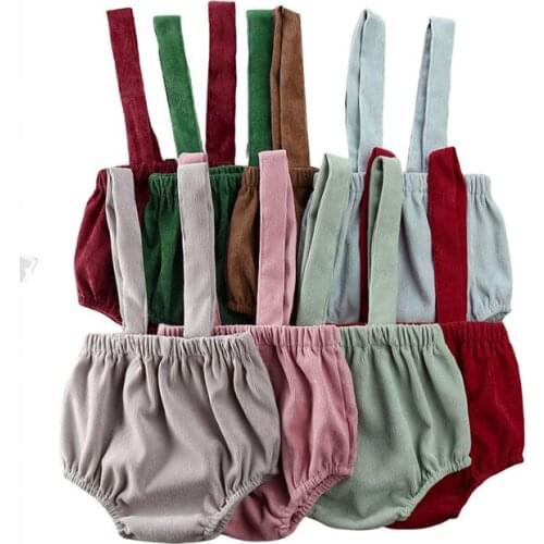 Focusnorm 0-24M Baby Boys Rompers Girls Cute Corduroy Suspender Rompers Baby Summer Kids Clothing Toddler Shorts Bottoms