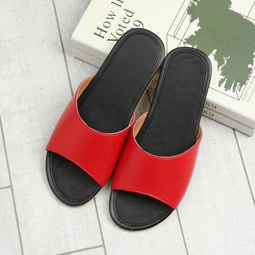 Leather Slippers Summer Female/Male Indoor Non-slip Lovers Home Shoes TPR sole