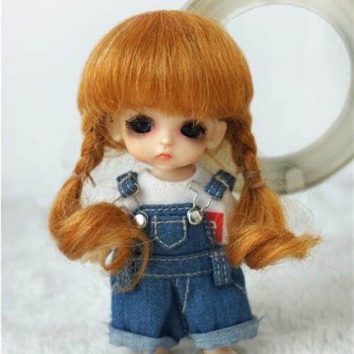 Tiny Mohair Toy wigs JD143 3-4inch 9-10cm Short Twins Braids Anna BJD hair Lati White doll accessories