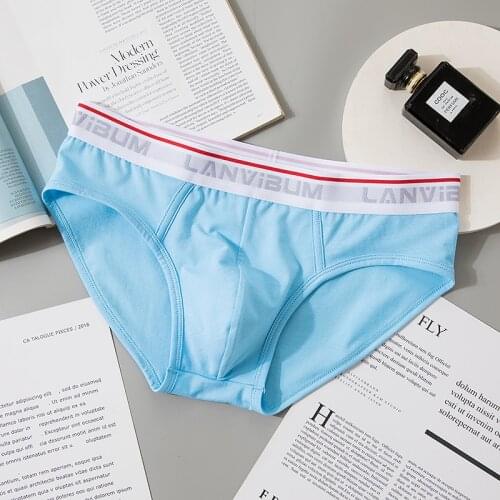 Men’s Cotton Briefs Breathable Cuecas Solid Underwear Super Elastic U-Convex Underpants Comfortable Striped Male Sexy Pants