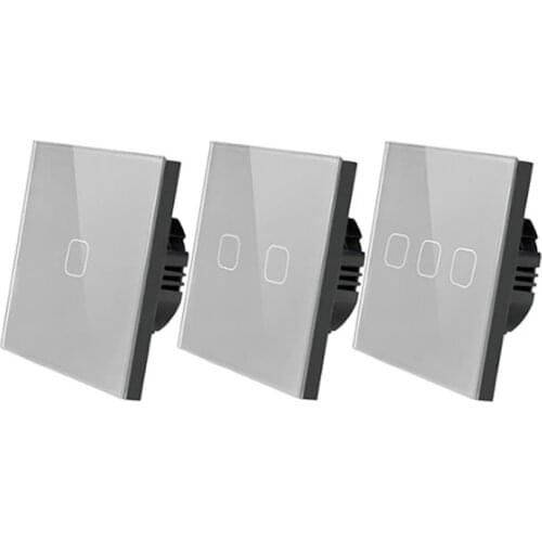EU/US Wall Light Switch 1/2/3 Gang 1 Way Touch Switch Gray Crystal Glass Panel Touch Switch Light Wall Only Touch Function
