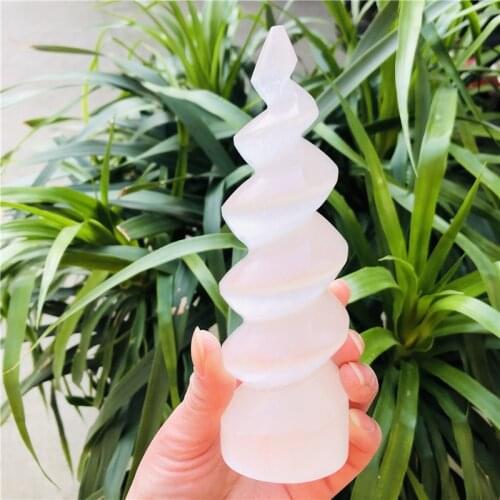 Polished natural selenite crystal spiral tower "smooth spiral energy bar log"