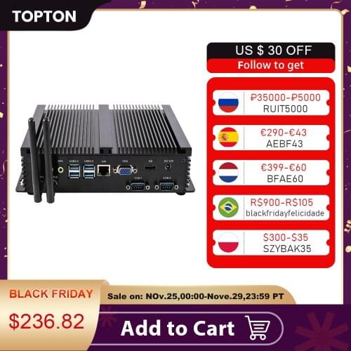 Topton Industrial Fanless PC Intel i7 10510U i5 8265U 2*DDR4 M.2 NVME+MSATA+2.5'SATA 2*COM HDMI VGA WiFi Rugged Mini Computer