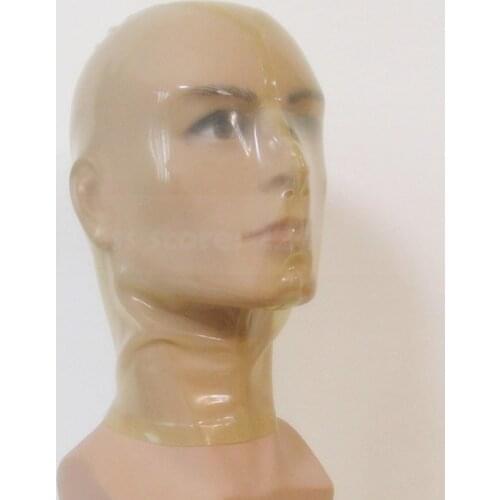 Transparent unisex latex rubber hoods mask with nostrils opened handmade back zip hood RLM074