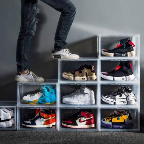 Clear Stackable Shoes Storage Organizer Large Size Black White Shoe Box Rack for Shoe Collection Sneaker Shoes Container