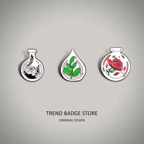 Fashion Water Drop Shaped Circular Crisper Bottle Brooch Inside Bottle Of Fresh Flowers And Vitality Of The Creative Badge Pin