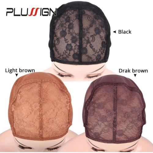 Black Brown Top Stretch Swiss Lace Adjustable Wig Caps Weaving Nets for Making Wigs for Women Girls XL/L/M/S Wholesale 5 Pcs/Lot
