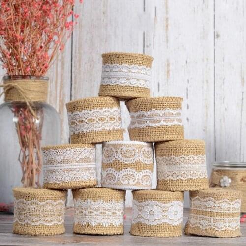 Length 2m Natural Burlap Linen Jute Gadget Event Party Supplies Wedding Table Cloth Tablecloth Christmas Lace Table Runner 5cm