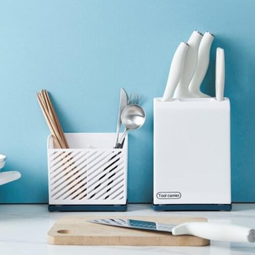 Kitchen Knife Storage Rack Household Multifunctional Shelf Plastic Knife Holder Chopstick Holder 2in1 Creative Knife Holder