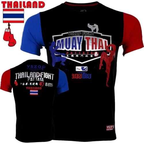 Vszap Men MUAY THAI mma Jersey Boxing MMA Sleeve Fight Wear Tiger Muay Thai T Shirt Wolf