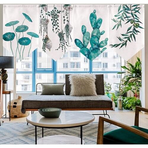 Chinese Style Green Leaves Door Curtain Partition Curtain Triangle Flag Curtain Kitchen Short Curtain Living Room Decoration