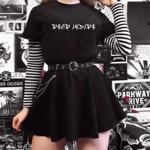 Goth Dead Inside Letter Printed T-Shirt Women Harajuku Tumblr Short Sleeve Cotton Hipster Grunge Style Black Tee Gothic Clothing